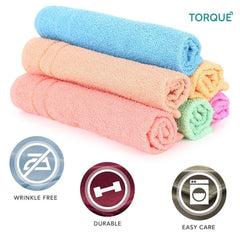 Torque Microfiber Hand & Face Towel 600 Gsm | Hand Towel For Kitchen/Wash Basin 100% Cotton Soft, Absorbent (Assorted)- Pack Of 6