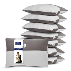 Hollow Sleeping Fiber Pillow With Zip, Adjustable Sleeping Bed Pillow -Standard Size | White & Grey, Soft & Fluffy Pillow, Neck Support, Breathable, Cool & Comfortable - Set Of 8