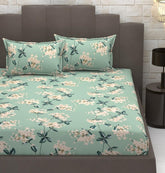 Elastic Fitted Double Bedsheets For King Size With 2 Pillow Covers - 72 X 78 X 10 Inches, Pista Green | Premium Heavy Cotton All Around Elastic Fitted | Ideal For Hotel, Home, Bedroom