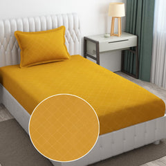 Soft Microfiber Single Bedsheet With 1 Pillow Covers - 60 X 90 Inches | Yellow, Barfi Design | Wrinkle Free Design & Easy To Wash | Refreshing Your Bedroom Look