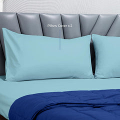 Super Soft Microfiber Solid Bedsheet With 2 Pillow Cover - Double Size 90 X 100 Inches, Mild Blue | Ideal For House, Guest House, Hotel - Easy To Maintain & Machine Washable
