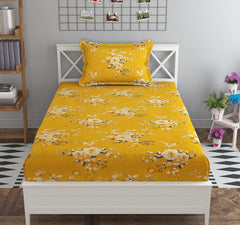 1 Single Bedsheet With 1 Pillow Cover - 60 X 90 Inches, Yellow | Smooth, Breathable, Fade Resistant | Lightweight, Skin Friendly, Soft Fabric Suitable For Warmer Seasons