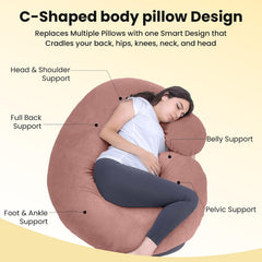 C Shape Full Body Pillow, Pregnancy Pillows For Sleeping, Soft Pillow, Peach | Maternity Pillows For Back, Hips, Legs, Belly | For Pregnant Women With Removable, Washable Peach Velvet Cover