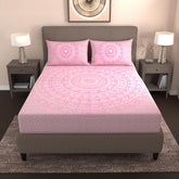 Handloom Printed Double Bedsheet For Queen Size With 2 Matching Pillow Cover | Size 90 X 100 Inches, Light Pink - Cotton Bedsheets For Double Bed | Soft & Smooth