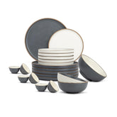 Ceramic Japandi Dinner Set - 21 Pcs, Grey & White | Crockery Set With Matte Finish - 6 Dinner Plates+ 6 Quarter Plates+ 6 Veg Bowls, 220ml Each+ 2 Medium Serving Bowls, 850ml Each+ 1 Large Bowl, 1500ml