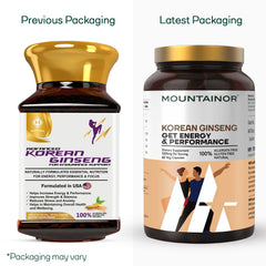 Mountainor Pure Korean Ginseng Root Extract Capsules 1500mg Plant Based Supplement, Advanced Endurance Support For Men & Women, Improves Strength, Stamina | 60 Veg Capsules 100gm 0.2lbs