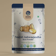 Indic Organics Nagori Ashwagandha Root Ancient Vedic- Era Strain With High Potency, Tested For Heavy Metals Sourced From Deserts Of Western Rajasthan | Root Powder, 250gm 0.5lbs