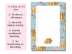A5 Notes/To Do List Notepad, Beautiful Checklist Pad, Tear-Off Sheets (Fish) Pack Of 1