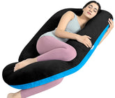 Full Body G Shaped Pregnancy Pillow, For Maternity & Baby Nursing, Black & Sky Blue Color | For Spine, Neck & Head Support Cushion | Premium Velvet Outer Cover With Zip, Multipurpose Pillow