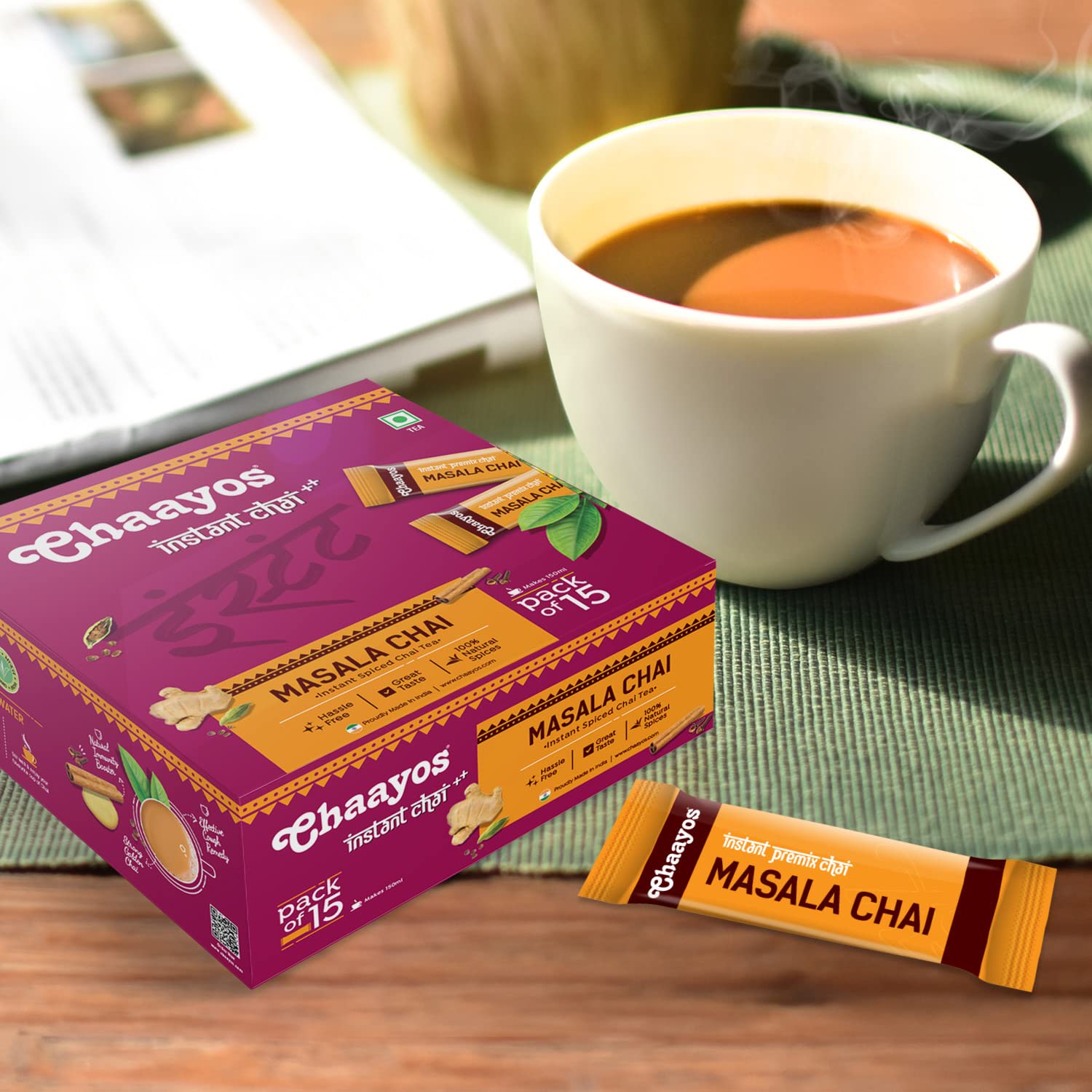 Chaayos Masala Instant Tea Premix - 30 Sachets | Ready Mix Masala Tea Premix, Regular Sugar - 100% Natural Spices | Hassle Free, Medium Caffeine Chaayos Masala Instant Tea Premix - 30 Sachets | Ready Mix Masala Tea Premix, Regular Sugar - 100% Natural Spices | Hassle Free, Medium Caffeine
