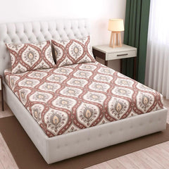 Cotton Queen Size Printed Double Bedsheet With 2 Pillow Covers For Home | 90 X 100 Inches, Beige & Brown - Beautiful Bedsheet Set | Perfect For Gifting Wedding, Anniversary