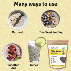 Jus' Amazin 100% Organic Chia Seeds High Protein, High Fiber Omega-3, Calcium Heart Health Diet Food, Weight Loss Boosts Immunity, Health Seeds, Healthy Snack | 250gm 0.5lbs