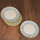 Hand Painted Ceramic Dinner Serving Plates Set Of 6 - White & Blue, 10 Inches | Full Plates - Ceramic Platter - Kyoto Collection