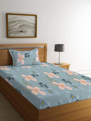 Jaipuri Single Bedsheet With 1 Pillow Cover - 42 X 75 X 8 Inches, Grey | Super Soft Premium Brushed Glace Cotton | Breathable & Wrinkle-Free | Elastic Fitted Bedsheet