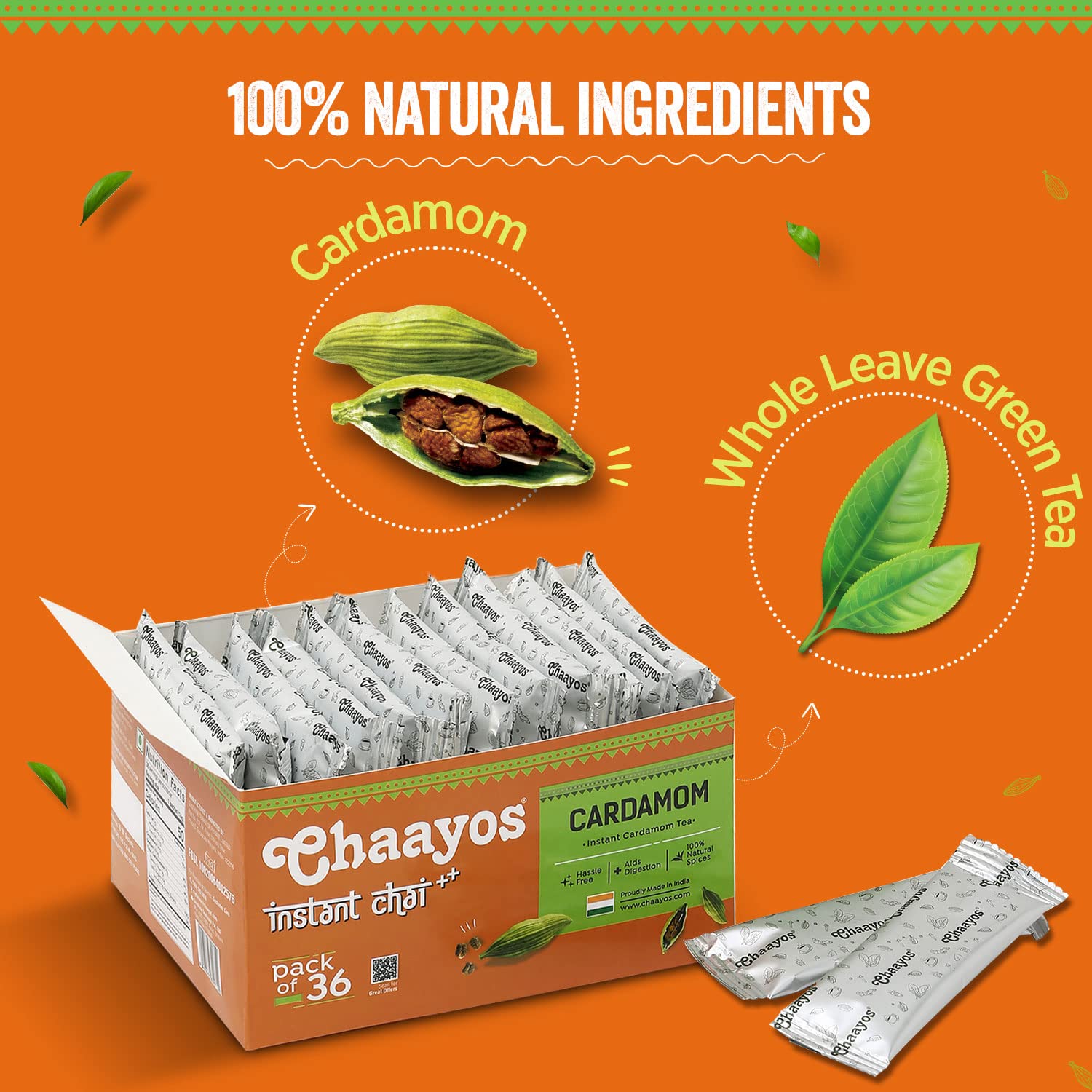 Chaayos Instant Premix Cardamom Chai - 36 Sachets, 504gm, 17.7 Ounce | Aids Digestion, Boosts Metabolism - Instant Assam Elaichi Chai | Regular Sugar, Low Caffeine, Hassle Free Chaayos Instant Premix Cardamom Chai - 36 Sachets, 504gm, 17.7 Ounce | Aids Digestion, Boosts Metabolism - Instant Assam Elaichi Chai | Regular Sugar, Low Caffeine, Hassle Free