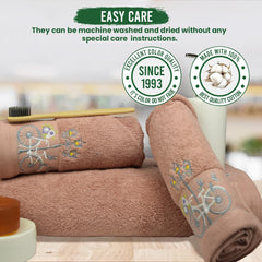 Rangoli 100% Cotton Martin Bath & Hand Towels 900 Gsm | Quick Dry, Ultra Soft, Highly Absorbent Printed Bath Towel - Peach (Set Of 3)