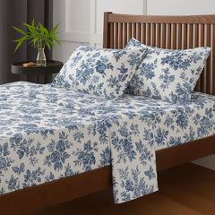 Microfiber Single Bedsheet With 2 Matching Pillow Cover Light Weight & Bedsheets For Single Bed | 68 x 90 Inch, Blue & White Bedsheet - Designed For Standard Single Bed