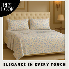 Microfiber Cotton Double Bedsheet King Size With 2 Pillow Covers - 78 X 72 Inches, White & Blue | Ideal For Everyday Comfort & Special Occasions Bedsheet