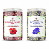 Bralcon Organic Herbal Tea Combo Pack Of 2 X 100gm, 3.5 Ounce Each - Hibiscus Flower Tea + Butterfly Pea Flower Tea | Reduce Stress, Improve Digestion - Caffeine Free