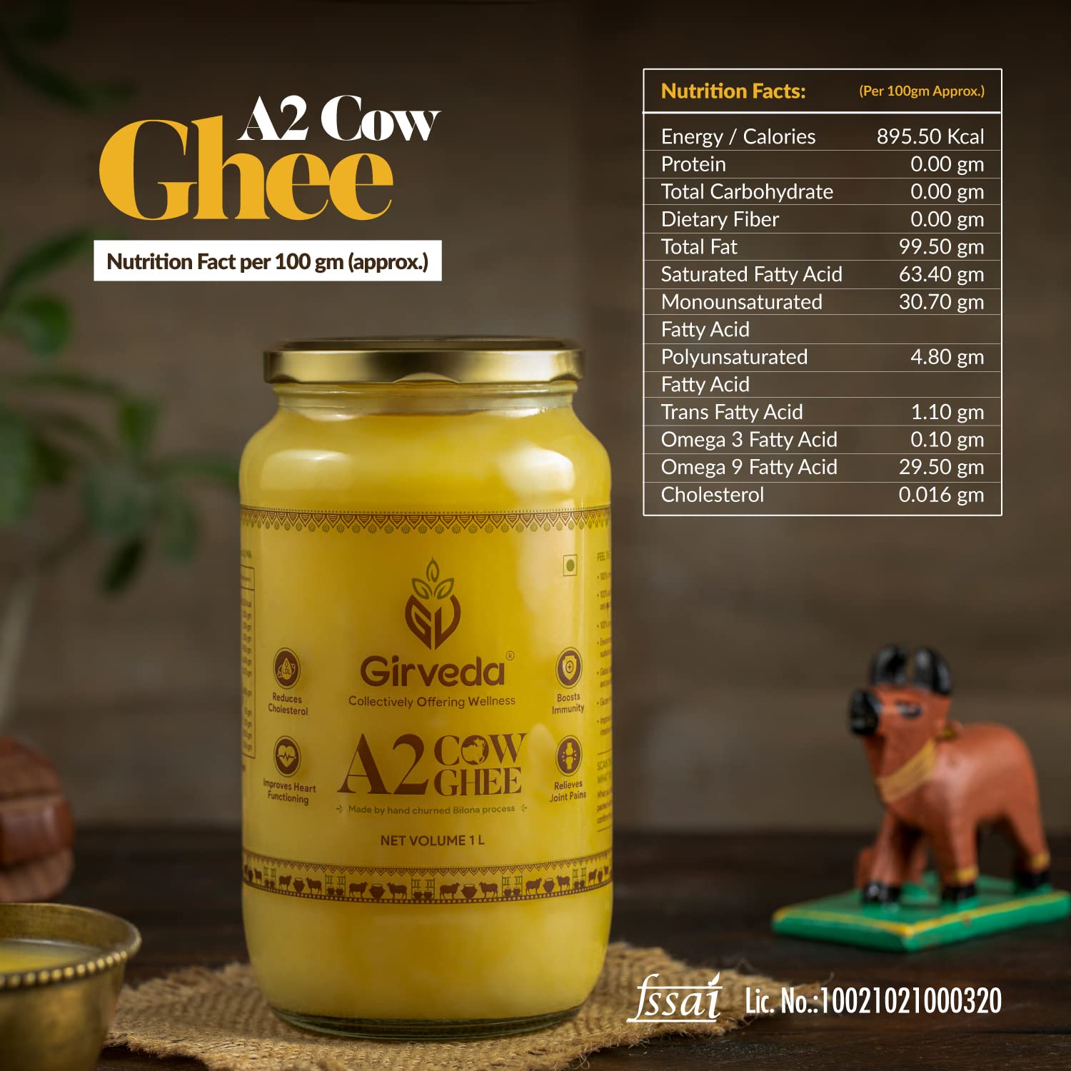 Natural A2 Cow Ghee By Girveda | Natural & Healthy Gir Cow Cultured Desi Ghee Perfect For Glowing Skin | (1 Litre) 33.8 Ounce | Jar Pack Natural A2 Cow Ghee By Girveda | Natural & Healthy Gir Cow Cultured Desi Ghee Perfect For Glowing Skin | (1 Litre) 33.8 Ounce | Jar Pack