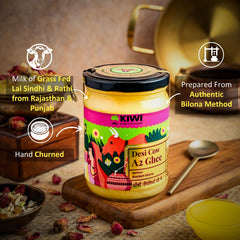 Premium A2 Desi Cow Ghee By Kiwi Kisan Window | Authentic Bilona Method Cow Desi Ghee Good For Boost Immunity | (500ml) 16.9 Ounce | Jar Pack