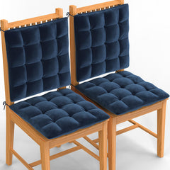 Square Chair Pads Cushion, For Comfortable Sitting, Navy Blue - 40 X 40 Cm | Seat Cushions With Ties For Sitting, Pooja, Dining & Office Table | Furniture Cushion, Washable - Pack Of 4