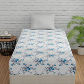 144 TC Cotton Bedsheet For Single Bed With 1 Pillow Cover - 55 X 88 Inches, Cyan Blue & Grey | Good For Guest Houses, & Daily Home Use