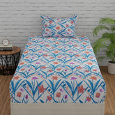 100% Pure Cotton Bedsheet 1 Pillow Covers - 55 X 88 Inches, Blue & Yellow | Perfect Fabric For Daily Use Or Gifting Bedsheet