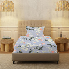 100% Cotton Bedsheet For Single Bed With 1 Pillow Cover, (Size 58 X 90 Inches) Grey & Green | Soft And Comfortable For All Season | 200 Thread Count