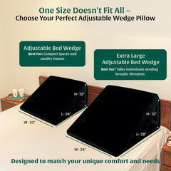 Orthopedic Memory Foam Pillow, Extra Large Adjustable Bed Wedge Pillow, Black | For Back Support, Pregnancy, Sleeping, Acid Reflux, Leg Support & Elevation, Reading With Removable Cover