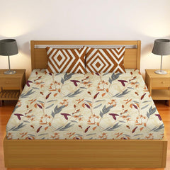 Luxurious Queen Size Bedsheet For Double Bed With 2 Pillow Cover - 90 X 90 Inches, Cream & Brown | Perfect For Daily Use, Guest Rooms | Gift For Housewarmings, Weddings