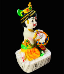 Small Krishna Idols, Makhan Chor, Laddoo Gopal Ji - 4 Inch, Resin, Marble Murti, Gifts Items, God Idols, Religious, For Pooja Room, Birthday Krishna Janmashtami Decoration Idol