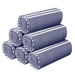 Destin Home Turkish Peshtemal Beach Towels 2 Kg | Cotton Soft, Lightweight, Quick-Drying & Absorbent For Beach Pool Spa Picnic Travel (Navy Blue)- Set Of 6