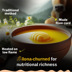 Organic Desi Cow Ghee By Krishu'S Barn | Traditional Curd Churned Pure Danedar Ghee Perfect For Skin & Hair | (1 Litr) 33.8 Ounce | Jar Pack