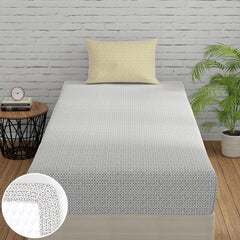 Elastic Fitted Bedsheet For Single Bed Pure Cotton With 1 Pillow Cover | 36 X 78 Inches, Grey & Yellow | Lightweight, Soft, & Comfortable