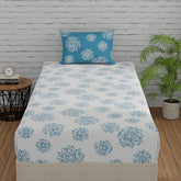1 Single Bedsheet With 1 Pillow Cover | Durable & Long Lasting Fabric, Easy Hand & Machine Wash | Size - 55 X 88 Inches, White & Blue