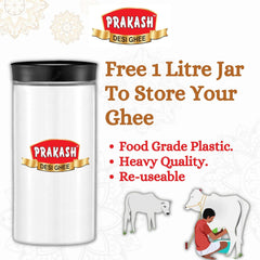 100% Pure & Fresh Desi Ghee By Prakash Dairy | Traditionally Hand Churned Vedic Bilona Method Desi Ghee For Brain Function | (250ml) 8.4 Ounce | Pouch Pack