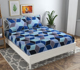 Double Bedsheet With 2 Pillow Covers - 86 X 88 Inch, Blue & Grey | Soft Brushed Microfiber-Breathable & Wrinkle Free Bedsheet