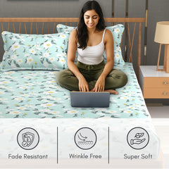 Includes 1 Queen Size Bedsheet With 2 Matching Pillow Covers - 90 X 100 Inches, Tint Blue | Ideal For Modern Indian Bedrooms, Guest Rooms, & Everyday Home Use