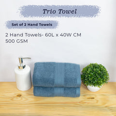 Rangoli 100% Cotton Fibre 2 Hand Towel 500 Gsm | Highly Durable & Super Absorbent Towel | Skin-Friendly & Quick Drying Luxury Towels (Blue)