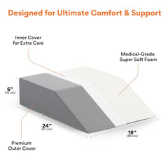 Leg Elevator Pillow, For Pain Relief, Grey, Size - 24 X 18 X 6 Inch | For Leg, Hip & Knee Pain Relief | For Leg Surgery, Varicose Veins, Fracture, Phlebitis, Surgical Recovery, Breathable