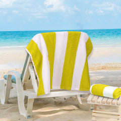 Maxnap Sunstripe Premium Cabana Striped Towel 600 Gsm | 100% Cotton, Soft & Quick-Dry Pool Towels - Set Of 2 (Yellow)