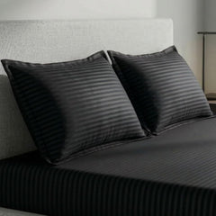 Black Stripe Flat Double Bedsheet (90 X 92 Inches) With 2 King Size Pillow Covers | Soft To Touch & Comfortable | 300 Thread Count