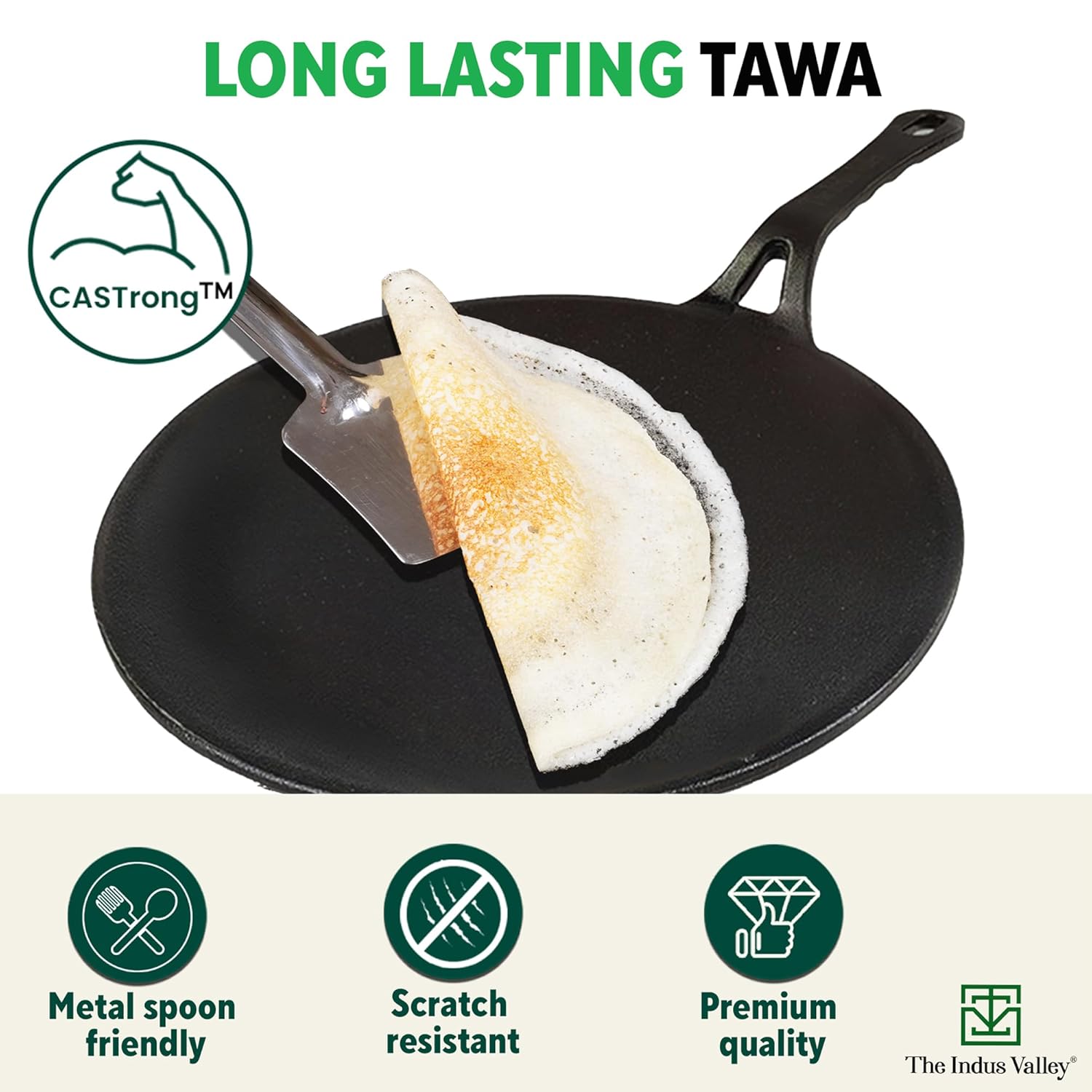 Pre-Seasoned Cast Iron Tawa For Dosa, Chapathi With Iron Tadka Pan | Nonstick, Pre-Seasoned Tava, 100% Pure & Toxin-Free - Pre-Seasoned Cast Iron Tawa + Free Flip, 25.4 Cm, 10 Inch Pre-Seasoned Cast Iron Tawa For Dosa, Chapathi With Iron Tadka Pan | Nonstick, Pre-Seasoned Tava, 100% Pure & Toxin-Free - Pre-Seasoned Cast Iron Tawa + Free Flip, 25.4 Cm, 10 Inch