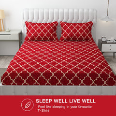 144 TC King Size Bedsheet With 2 Pillow Covers - 90 X 95 Inches | Maroon, Vector Design Bedsheet | Machine Washable & Wrinkle Resistant