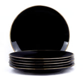 Ceramic Dinner Plates Set Of 6 Pieces - Black Gold, Gold Line Series | Ceramic Plates Set With Glossy Finish - Ceramic Dinner Plates | Set Of 6 Plates For Dinner