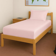Elastic Fitted Bedsheets Single Bed With 1 Pillow Cover 40 X 78 Inches, Light Pink | 400 Thread Count Long Staple Cotton Sateen