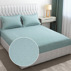 144 TC King Size Bedsheet With 2 Pillow Covers - 90 X 95 Inches | Light Sea Green, Damas Design Bedsheet | Machine Washable & Wrinkle Resistant