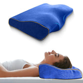 Memory Foam Pillow For Sleeping, Cervical Pillow For Neck Pain, Blue Color | Orthopedic Pillow For Pain Relief, With Extra Curve, Neck Support | Breathable, Pillow For Side & Back Sleepers