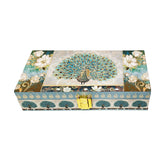 Peacock Design Gold Print Matt Touch Mgi Floral Decorative Box, Wedding Fancy Shagun Cash Box, Jewellery Box, Money Box, Gaddi Box, Material - Wood